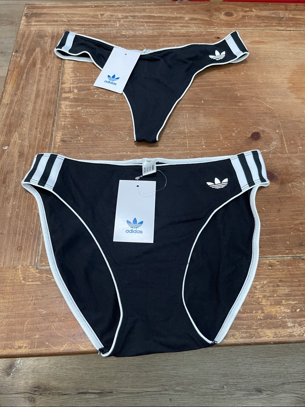 adidas Black Bikini Set with White Trim and Trefoil bottoms only